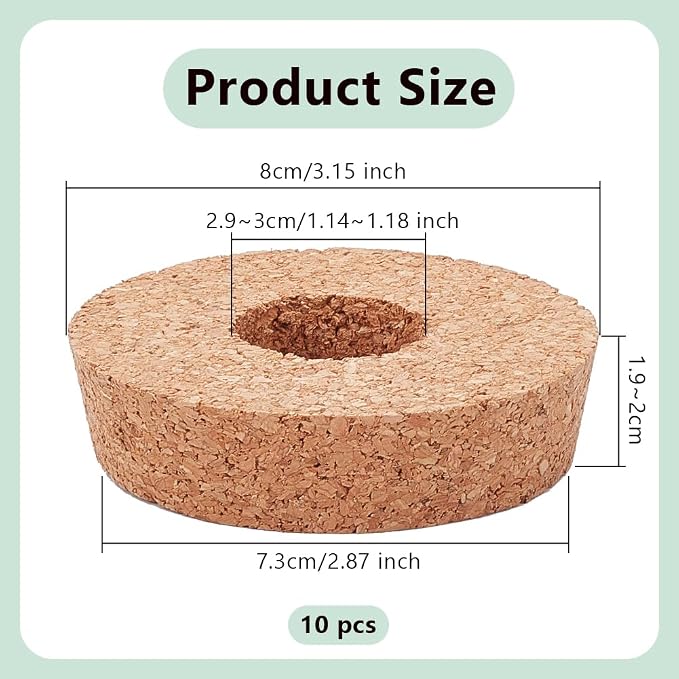 OLYCRAFT 10Pcs Cork Lids for Glass Planter 2.9-3.1 Inch Plant Corks | 1.2 Inch Hole Cork Stoppers for Glass Planter, Vase Lids Cork Replacement for Hydroponics Plant Growing Vases - 0.8 In Thick