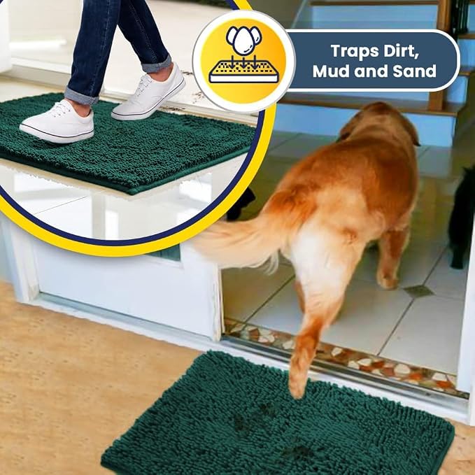 Muddy Mat® | Super Water Absorbent Door Mat Indoor, Microfiber Quick Dry Chenille Entryway Rug, Slip Resistant Front Door Mat, Indoor Mats for Entryway, Machine Washable Pet Rug, Slate Blue 24" x 60"