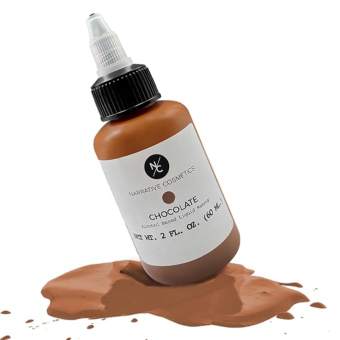 Narrative Cosmetics Flesh Tone Alcohol Airbrush Paints - 2 fl oz, Skin Safe, Quick Dry, Waterproof, Sweatproof, Transferproof Liquid Makeup for Tattoo Cover-Up, Bodypainting, FX Makeup - Chocolate