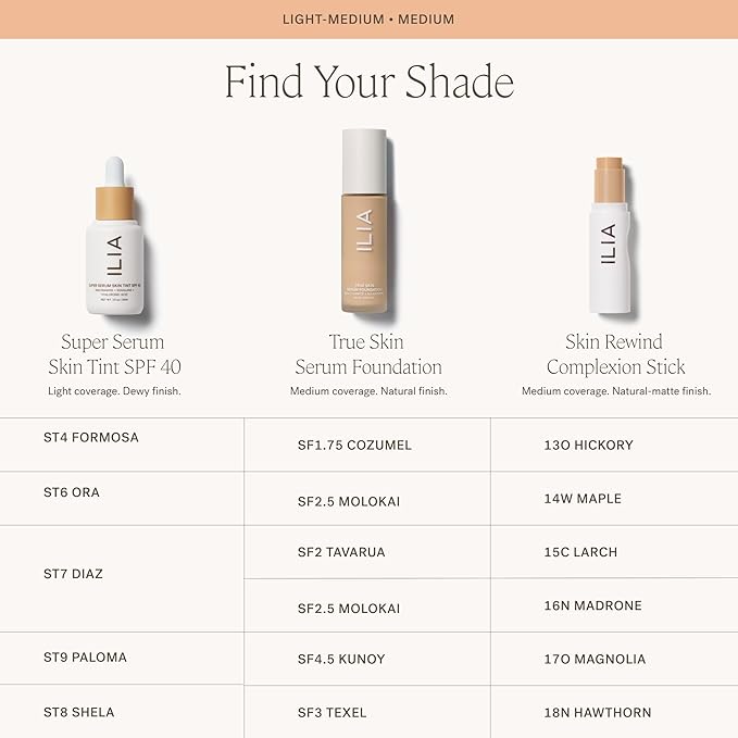 ILIA - True Skin Serum Foundation | Non-comedogenic, Cruelty-Free, Vegan, Weightless Feel, Buildable Coverage, Safe For Sensitive Skin (Texel SF3)