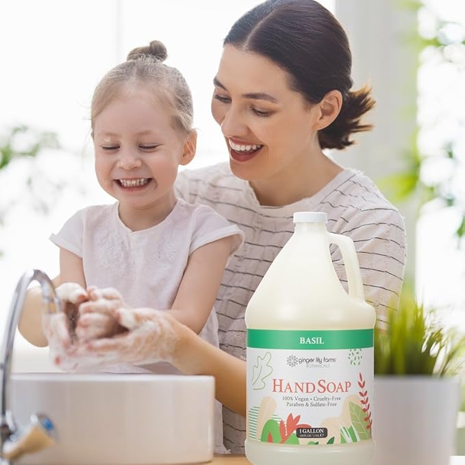 Ginger Lily Farms Botanicals All-Purpose Liquid Hand Soap Refill, 100% Vegan & Cruelty-Free, Basil Scent, 1 Gallon (128 fl oz)
