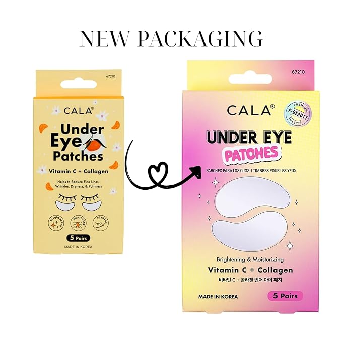 CALA Vitamin C + Collagen Under Eye Patches, Brightening Eye Masks to Depuff & Hydrate, Helps Reduce Look of Dark Circles & Fine Lines, 5 Pairs, 10–15 Min