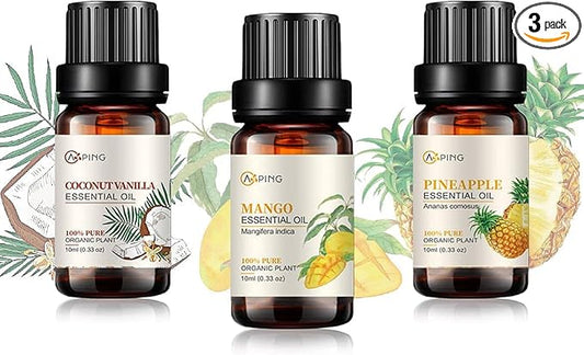 CoconutVanilla, Mango, Pineapple Essential Oil Set, 3x10ML Organic 100% Pure Plant Oil for Diffuser, Aroma, Spa, Massage, Yoga, Perfume,