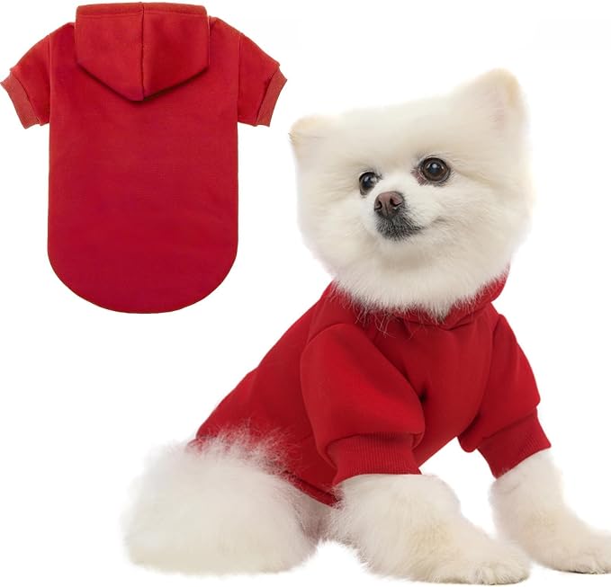 BINGPET Dog Hoodie for Small Dogs, Soft Pullover Pet Sweater | Warm Dog Sweatshirt Clothes, Winter Hooded Outfit for Girl Boy Dogs Puppy, Chihuahua Cold Weather Coats Wear, Red XS