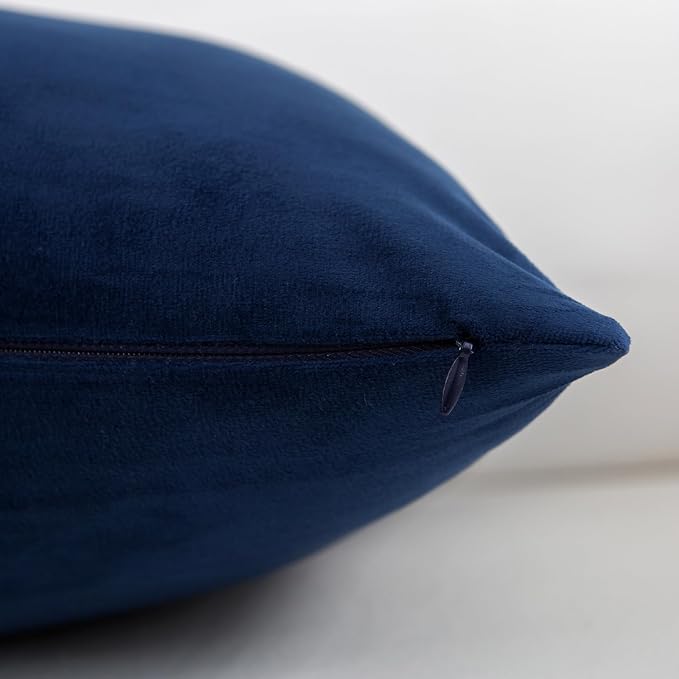 Velvet Decorative Throw Pillow Covers, Soft Square Cushion Case Home Decor for Living Room Couch Bed Sofa, Set of 2 Pack, Dark Blue, 20x20 Inch