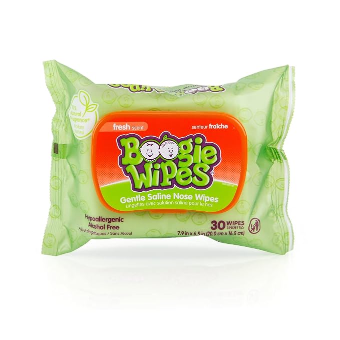 Boogie Wipes Saline Nose Wipes - 180 Count - Fresh Scent, Hypoallergenic & Alcohol-Free - Allergy Relief - Made with Natural Saline, Aloe, Chamomile & Vitamin E - Diaper Bag Essential