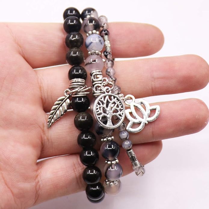 UEUC Tree of Life Yoga Healing Stone Bracelets,Multilayer Lotus Chakra Stone Reiki Bracelet Sets,Anxiety Crystal Natural Stone,for Women Stress Relief