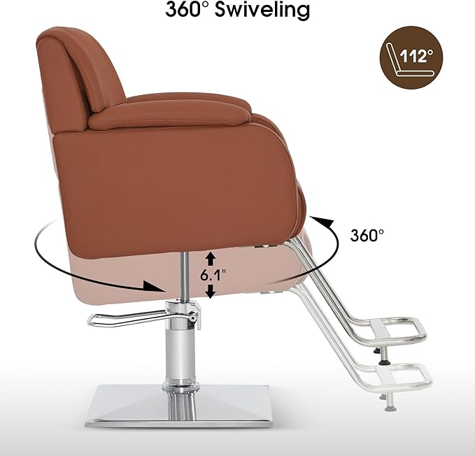 BarberPub Modern Salon Chair with Adjustable Height for Hairstylist, PVC Leather & 330lb Capacity for Home or Barbershop 8459 (Brown)