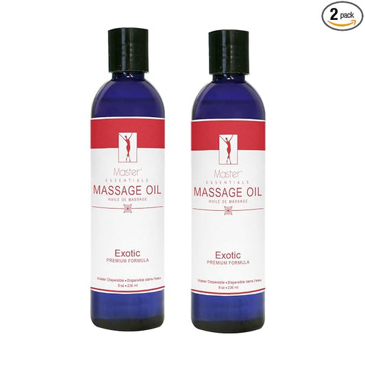 Master Massage Organic Massage Oil - 8 fl oz, Exotic Sense, Water-Soluble, Skin-Nourishing Formula for Relaxation, Ideal for Massage Therapy and Home Use, Pack of 2