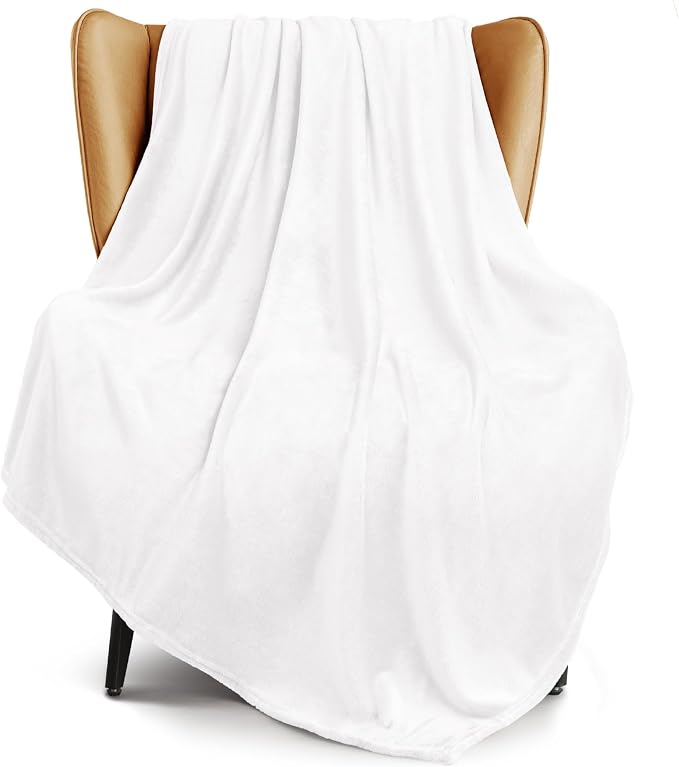 Exclusivo Mezcla Soft Fleece Throw Blanket for Couch, Pure White | 50x60 Inches, Double-Sided Brushed Flannel, Lightweight Plush Cozy Blanket for Home Decor, All Season, Machine Washable
