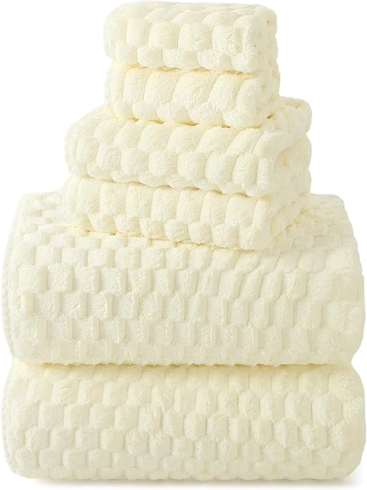 REDKISS Cream Microfiber Towels Set of 6-35x70 Inches Oversized Bath Sheets, Extra Large Bath Towels Set of 6, Super Soft Quick Dry Lint Free Absorbent Waffle Microfiber Shower Towels