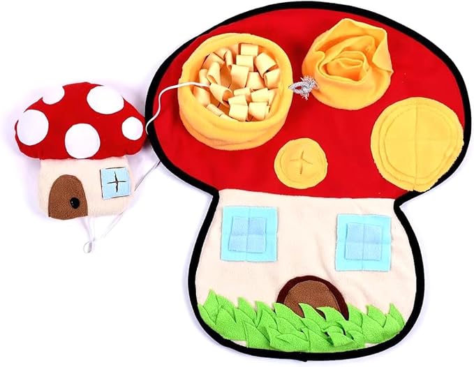 Ferret Cats Snuffle Mat Fleece Foraging Mats Interactive Feeding Toy Small Animal Rabbit Guinea Pig Rat Hamster Anti Slip Treat Dispenser Slow Feeder (Mushroom)