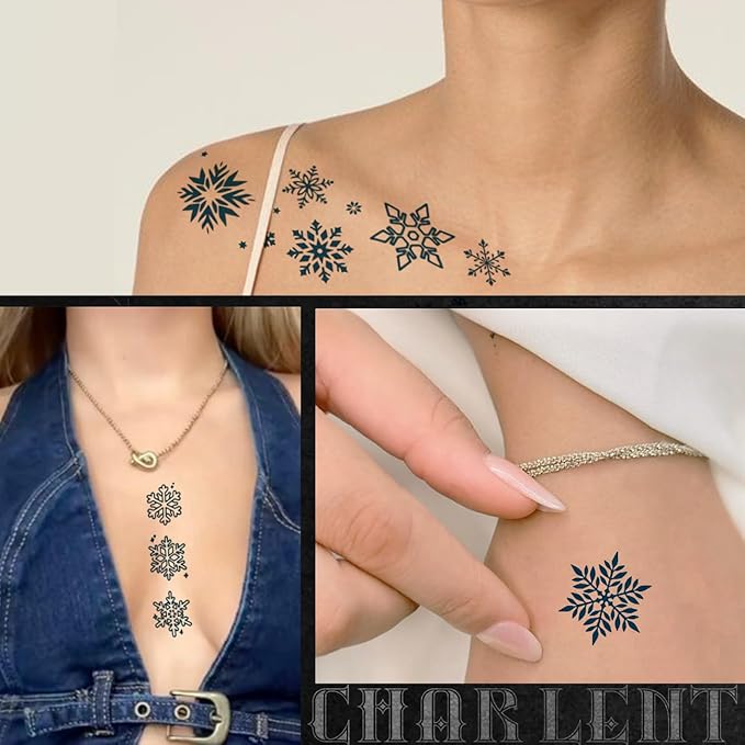 CHARLNET Snowflake Semi-Permanent Tattoos for Women Adults - Realistic Fake Tattoos 2 Weeks Long Last,Snowflake Tattoos for Body Art/Fades Naturally/No Reflection/Waterproof