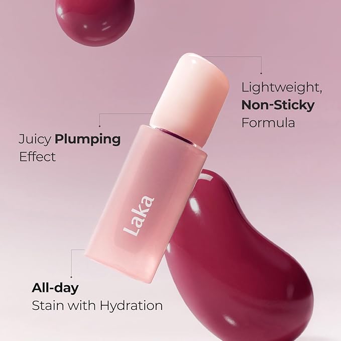 Laka Popping Balloon Lip Stain, 4.5g/0.15oz, Glossy Plumping Lip Tint, Moisturizing, Non-Sticky Texture for All-Day Hydration, Vegan, K-Beauty (#992 Attitude)