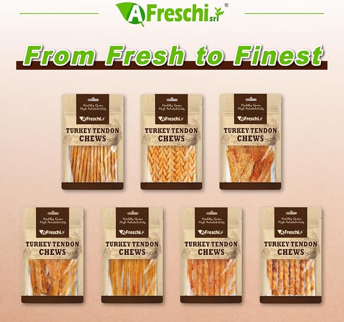 AFreschi Turkey Tendons Dog Treats, Coil (L), 3 oz | Rawhide-Free Puppy Chews