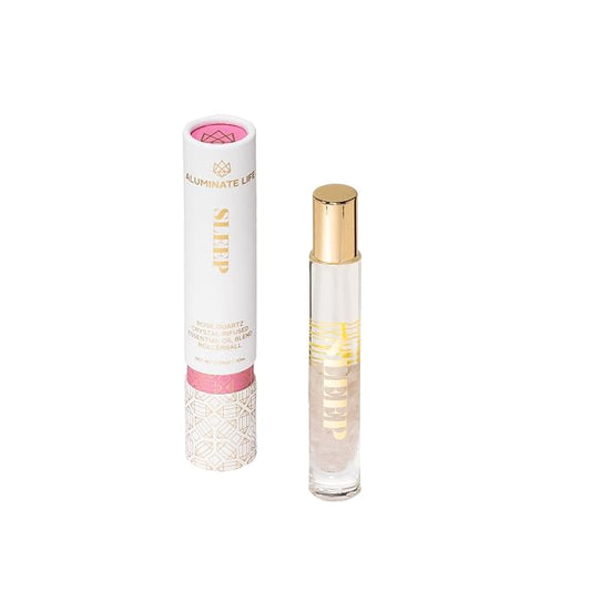 Essential Oil Rollerball - Sleep, 0.34 oz – Rose Quartz Crystal Infused Roll On with Rose, Lavender & Vanilla – Aromatherapy Blend, Vegan, Made in USA, Gift Ready