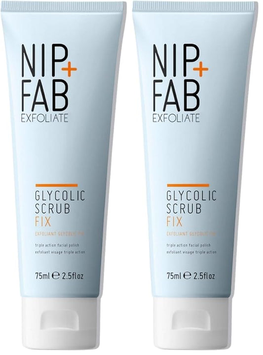 Nip + Fab Glycolic Fix Scrub (2.5 fl oz) – 3% Glycolic Acid 3-in-1 Facial Exfoliator – Brightening AHA Face Scrub with Salicylic Acid for Smooth Radiant Skin,(Pack of 2)