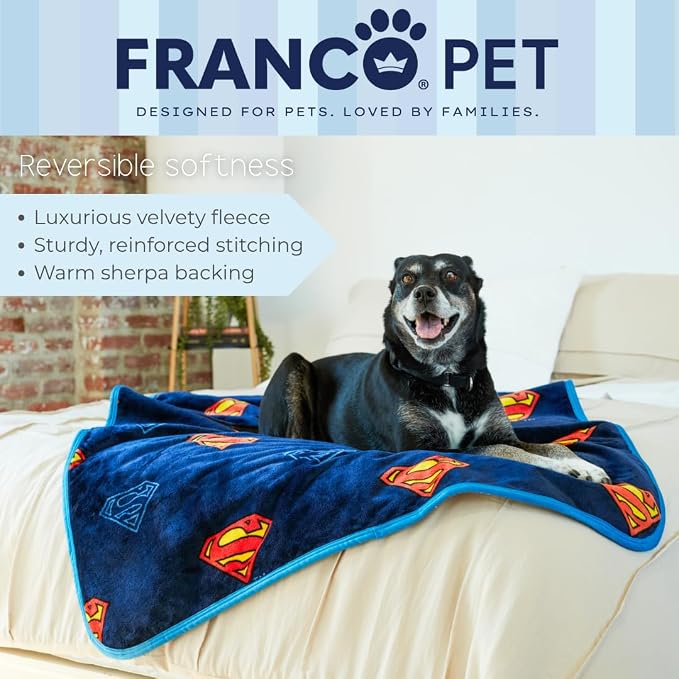 Superman DC Comics Waterproof Dog Bed Cover, Large 50x60 Pet Blanket for Furniture Bed Couch Sofa, (Officially Licensed) by Franco