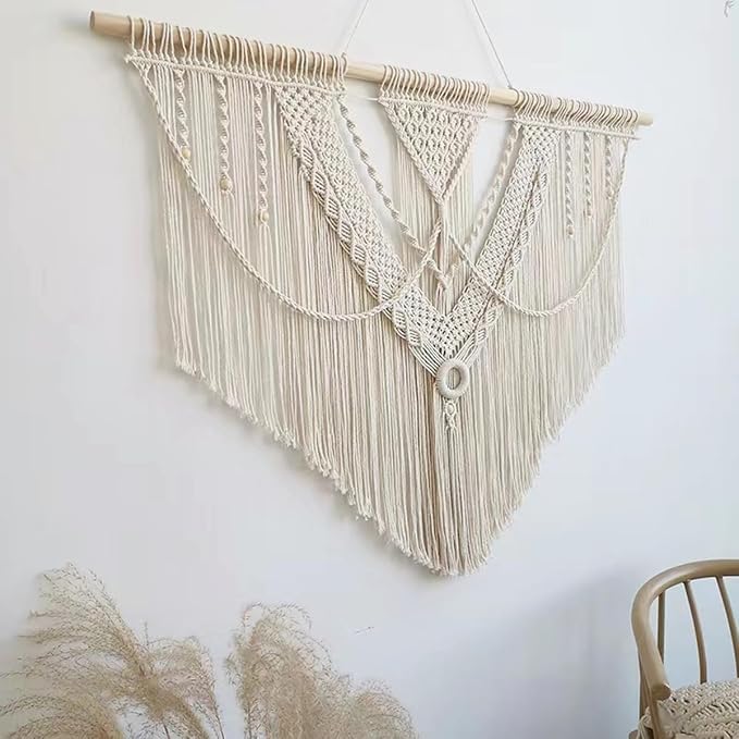 guzhiou Large Macrame Wall Hanging, Boho Woven Tapestry Decor Art, 43"x32" | Handmade bohemian woven tapestry for bedroom, living room, apartment. Perfect Boho style wall decor art for weddings, parties