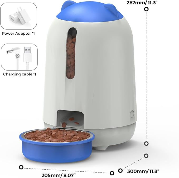 PAPIFEED Automatic Cat Feeder with App, 2.4G WiFi Cat Food Dispenser, 3L Timed Cat Feeders for Dry Food, 10 Meals/Day, 6 Portions/Meal, Dual Power Supply Smart Pet Feeder for Cat, Blue