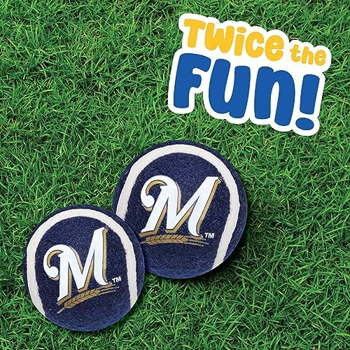 Pets First MLB Milwaukee Brewers Tennis Balls for Dogs & Cats - 2 Piece Set with Team Logo in Vibrant Team Color