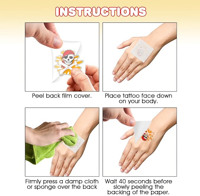 ArtCreativity Pirate Individual Temporary Tattoos for Kids - Pack of 144 Pre-Cut Pirate Tattoos in Assorted Designs, Non-Toxic 2 Inch - Pirates Birthday Party Favors and Goodie Bag Stuffers