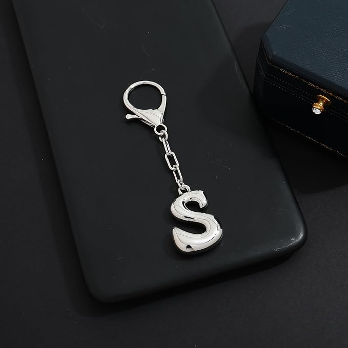 WOWORAMA Initial Letter Keychain for Women Chunky Gold Bubble Letter Bag Charm Purse Charm Personalized Keyrings Accessories