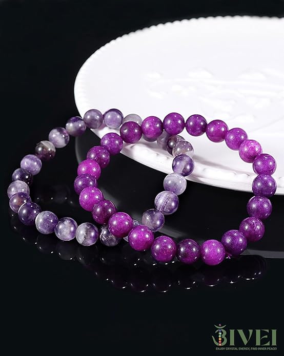 Bivei Natural Gemstone Semi Precious Healing Crystals Handmade Stretchy Round Beads Bracelet,Stocking Stuffers for Women Enhance Positive Energy