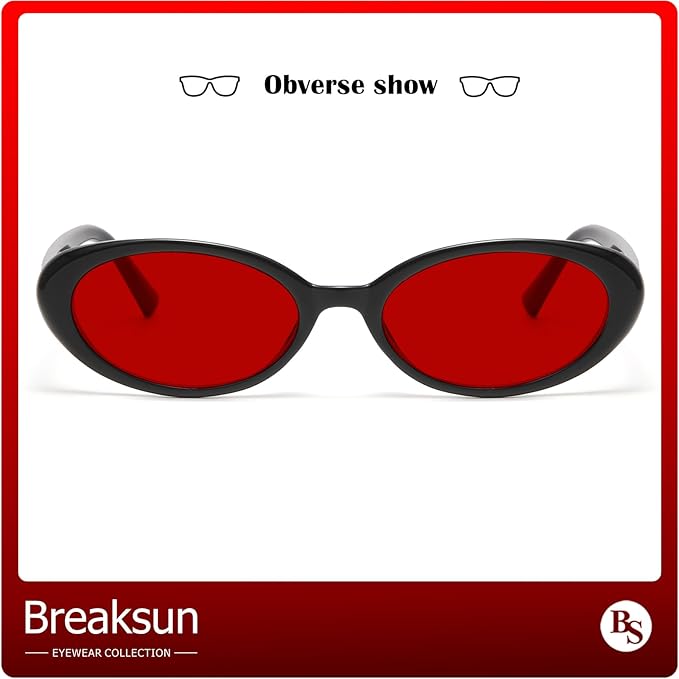 Breaksun Retro Oval Sunglasses for Women Men Fashion Small Oval Sunglasses 90s Vintage Shades