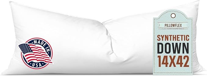 Pillowflex Synthetic Down Pillow Insert 14x42 in - Karate Chop Pillow | Large Rectangle Sham Form, Plush Polyester Cotton Blend, Cloud-Like Comfort, Clump-Resistant Fill, Smooth Elegant Finish
