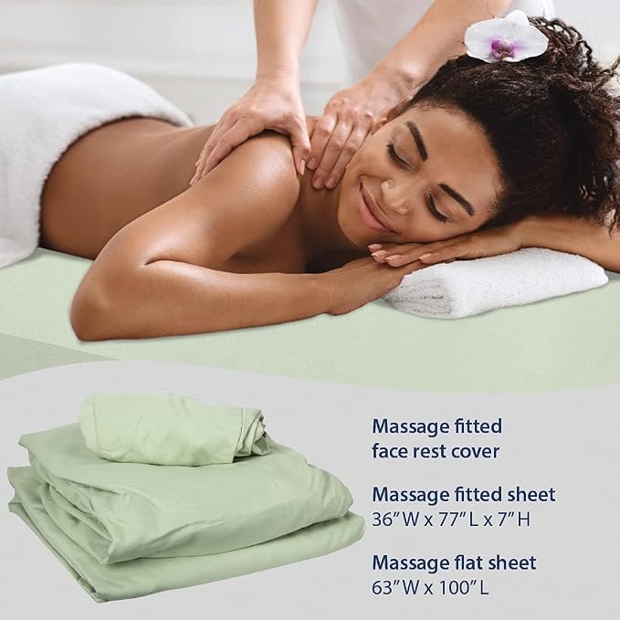 ForPro Professional Collection Premium Microfiber 3-Piece Massage Sheet Set, Sage, Ultra-Light, Stain, and Wrinkle-Resistant, Includes Flat, Fitted Sheet and Massage Face Rest Cover