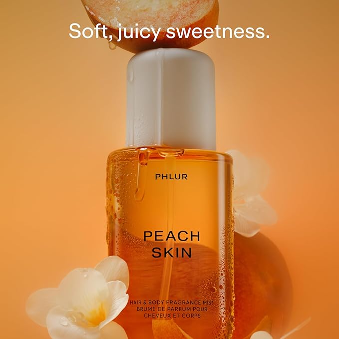 PHLUR Peach Skin Body Mist, 8 Fl Oz - Hair and Body Perfume for Women with Peach Bellini, Bergamot, Vanilla Orchid, Milky Sandalwood & Sheer Amber Fragrance Body Spray