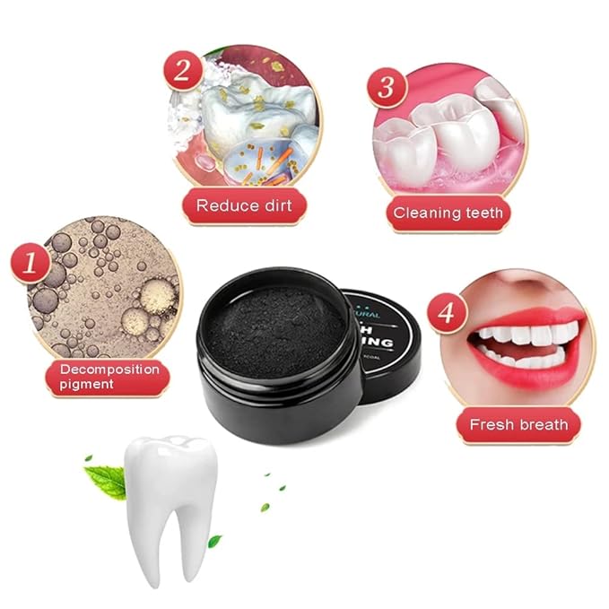 Teeth Whitening Charcoal Powder + Bamboo Brush Oral Care Set, WUBLSYAN Natural Activated Charcoal Teeth Whitener Powder, No Hurt on Enamel or Gum