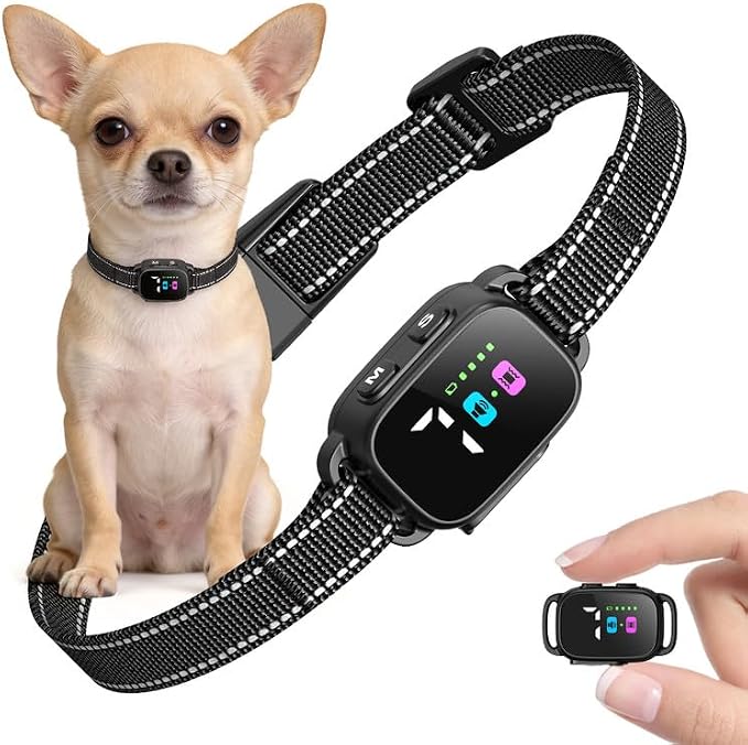 Anti Bark Collar for Small Dogs, No Shock Bark Collar with Beep & Vibration, 7 Sensitivity Levels, Smart Bark Detection, Rechargeable IP67 Waterproof Bark Collar for Small Dogs 5-30lbs, Black