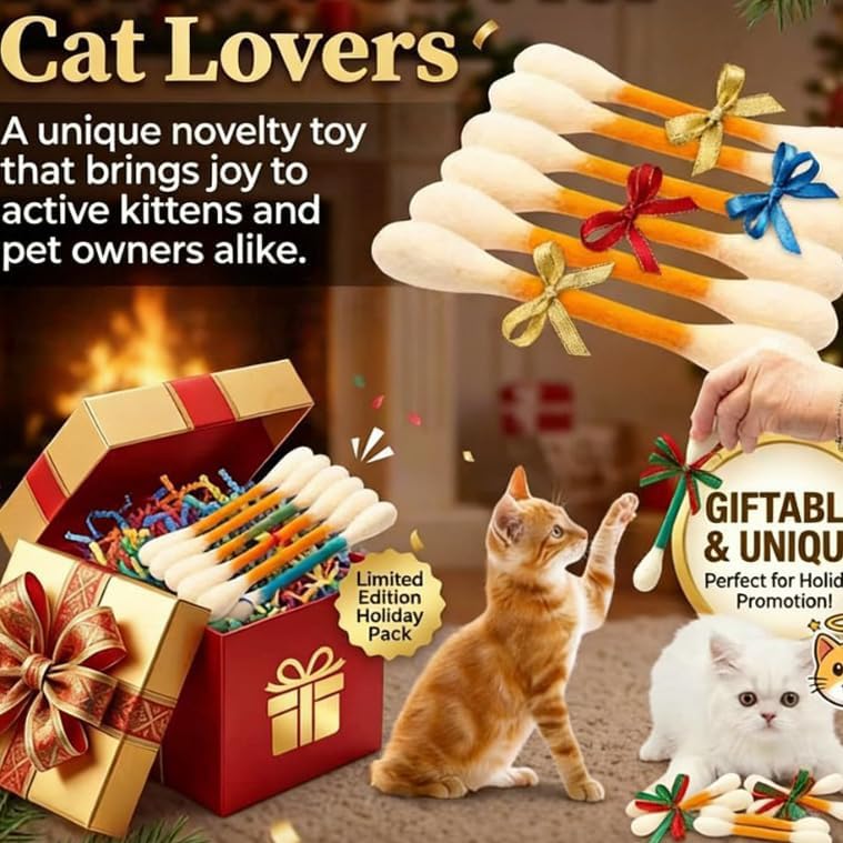 6 PCS Swabs Cat Toys with Catnip,Cat Qtip Toy,Cotton Swabs Cat Toys with Catnip,Durable for Chew,Interactive Kitty Kick Sticks for Cat Lovers Gift,Sturdy Teething Chew Toy (Purple;)