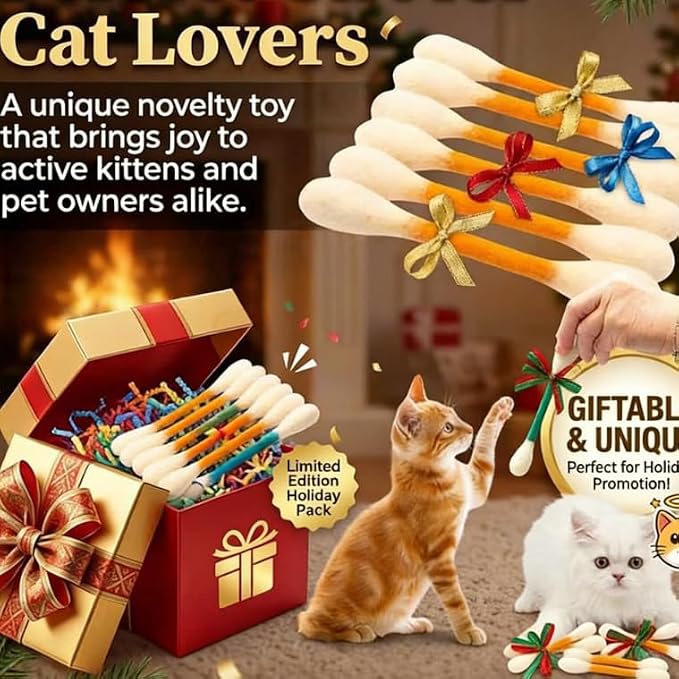 6 PCS Swabs Cat Toys with Catnip,Cat Qtip Toy,Cotton Swabs Cat Toys with Catnip,Durable for Chew,Interactive Kitty Kick Sticks for Cat Lovers Gift,Sturdy Teething Chew Toy (White)