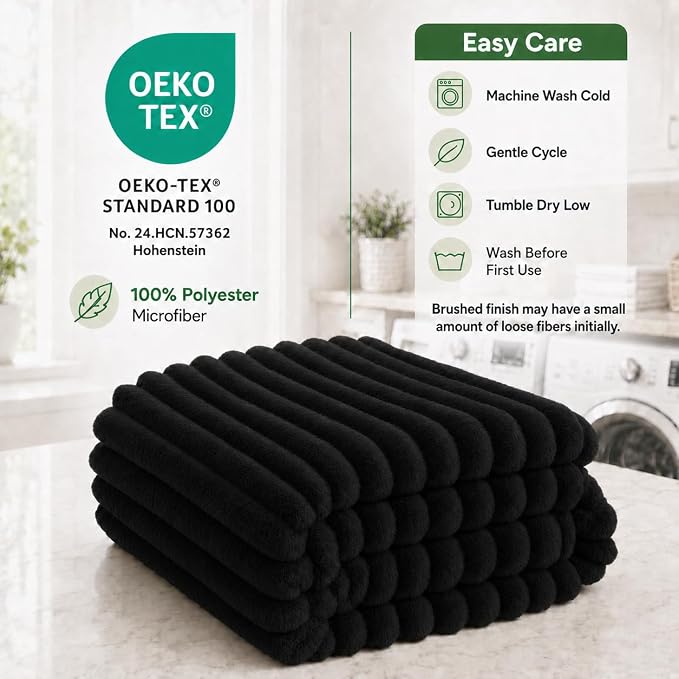 HIMEET Black King Size Blanket for Bed, 300GSM Ribbed Fleece, 108 x 90 in | Ultra Soft Flannel, All-Season Lightweight Warmth, Generous Bed Coverage & Home Decor, Gift for Men & Women, Machine Washable