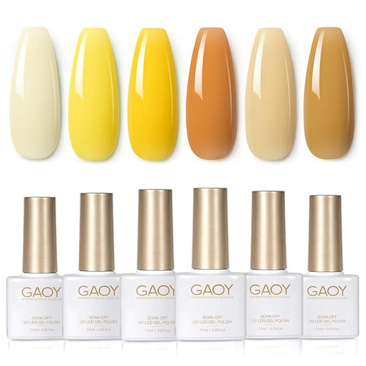 GAOY Pastel Yellow Spring Gel Nail Polish Set, 6 Colors Orange Soak Off UV Light Cure Gel Polish Kit for Salon and Nail Art DIY at Home
