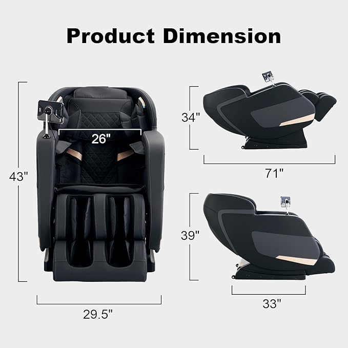 4D Massage Chair Full Body|Zero Gravity Shiatsu Massage Chairs Recliner with Heated Bluetooth Speaker Airbag Yoga Stretch, Foot Roller (Black)