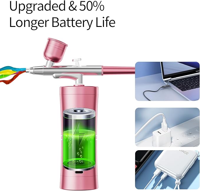 Airbrush Kit Portable Airbrush Air Brush Kit with Air Compressor Airbrush for Nails Airbrush Compressor High Pressure Nail Airbrush Machine Handheld Mini Air Brush Kit (Pink)