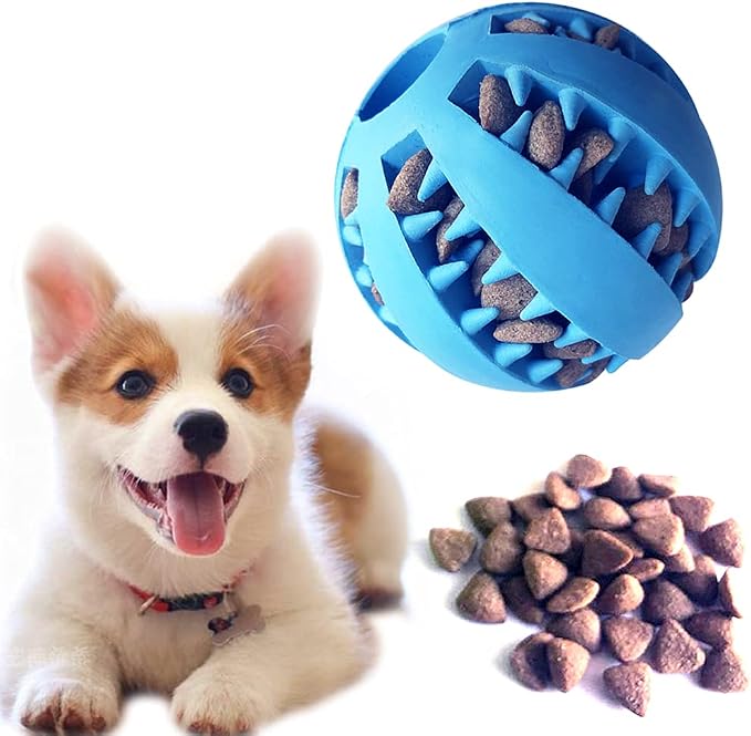 Feixun Dog Treat Toy Ball, Dog Tooth Cleaning Toy, Interactive Dog Toys(1 Green+1 Blue) 2.8" Pack of 2