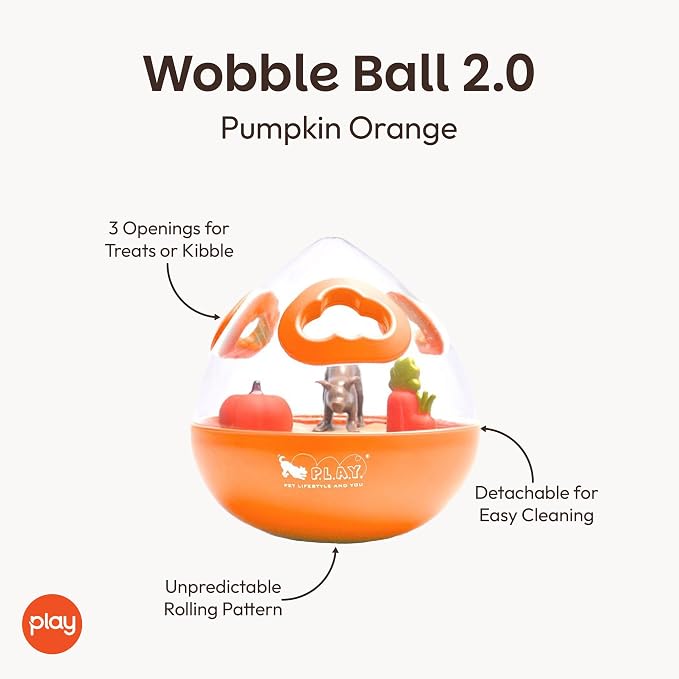 Wobble Ball Interactive Food & Treat Dispensing Puzzle Toy for Puppies & Dogs - Slow Feeder, Mental Enrichment, Forage Skills, Training, Relieves Boredom - Dishwasher Safe, Easy Clean (Pumpkin Orange)