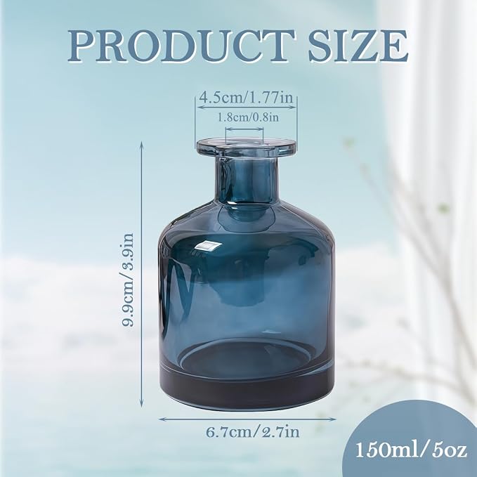 1Pcs 150ml/5oz Empty Glass Diffuser Bottle Aromatherapy Jar Container Fragrance Accessories Use with Essential Oils Replacement Diffusers Reed Sticks DIY Crafts Decor Blue