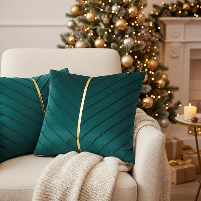 Velvet Throw Pillow Covers 20x20 Pack of 2 Gold Decor Peacock Blue | Soft Solid Pillow Covers,Modern Luxury Home Decor,for Couch Chair Sofa Bedroom Livingroom,Hidden Zipper,Ideal Gift,Easy Care