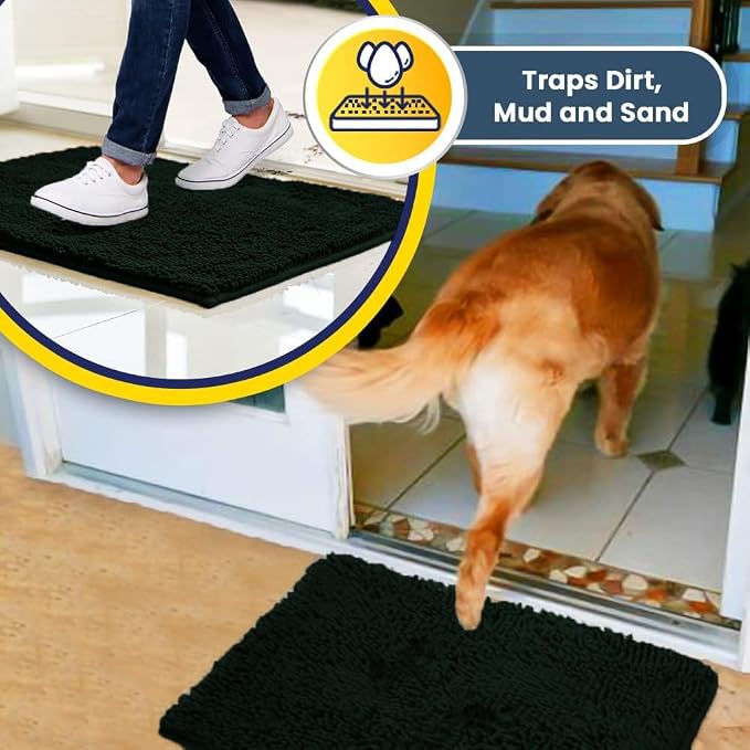 Muddy Mat® | Super Water Absorbent Door Mat Indoor, Microfiber Quick Dry Chenille Entryway Rug,Slip Resistant Front Door Mat,Indoor Mats for Entryway,Machine Washable Pet Rug, Hunter Green 32" x 70"