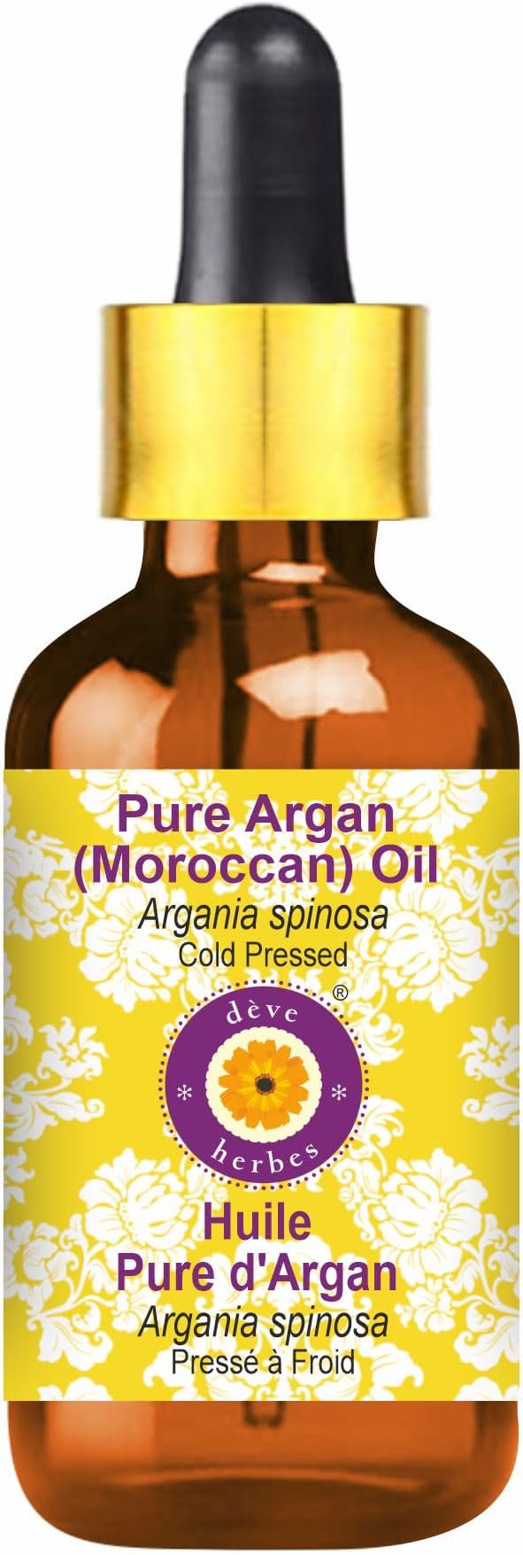 Deve Herbes Pure Argan (Moroccan) Oil (Argania spinosa) with Glass Dropper Cold Pressed 30ml (1 oz)