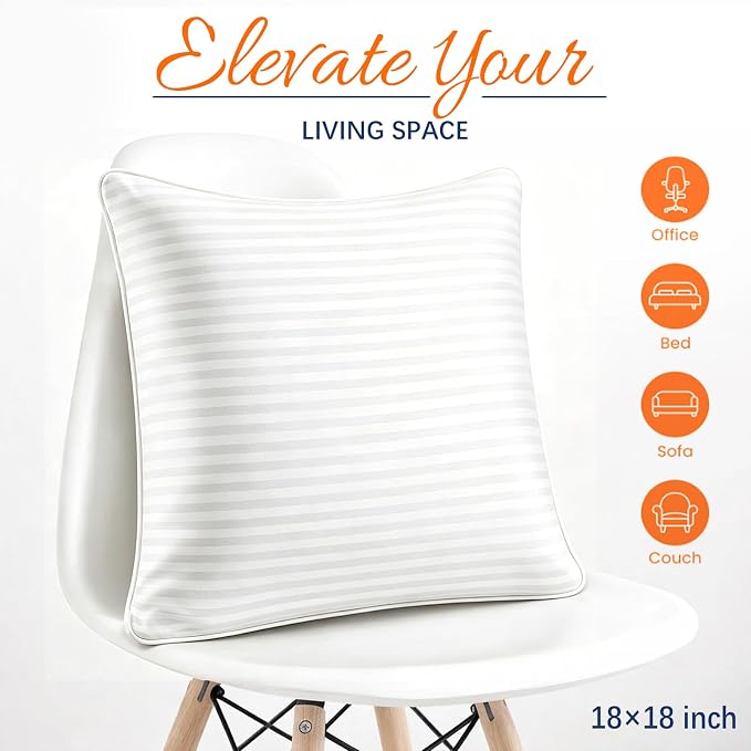 Yettbea 18x18 Inches Pillow Inserts Set of 4- Premium Soft Down Alternative Fill, Decorative Throw Pillows for Couch, Bed & Sofa, Supportive White Striped Bedroom Pillow Forms