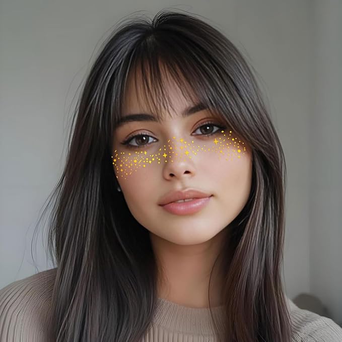 Gold Glitter Freckles Face Tattoo - Face Sparkle Freckles Sticker - Gold Faces Glitter Makeup Speckles for Glitters Makeup Accessories for Women - Halloween Makeups Prom - Rave Party
