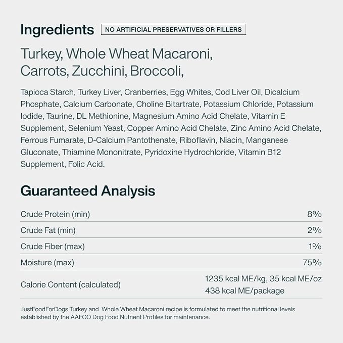 JustFoodForDogs Pantry Fresh Wet Dog Food Complete Meal or Dog Food Topper, Turkey & Whole Wheat Macaroni Human Grade Dog Food Recipe - 12.5 oz (Pack of 12) | Fresh Pet Meal or Fresh Dog Food Topper, Human Grade Recipe Made With Whole Foods, Preservati...
