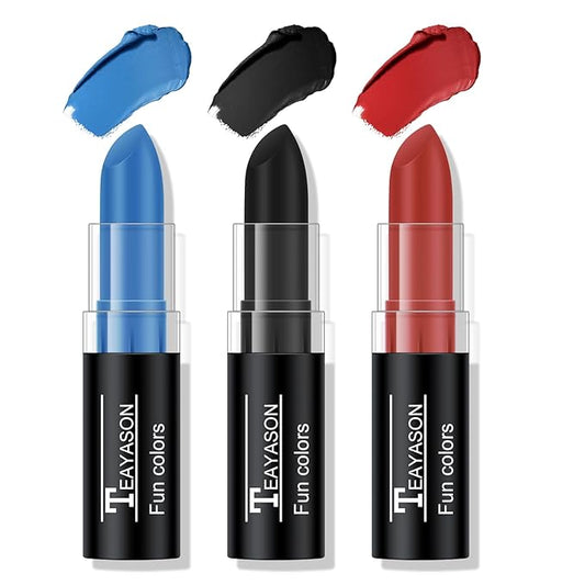 3 Colors Blue Black Red Face & Body Paint Stick, Eye Black Baseball Sticks for Baseball/Football/Halloween Accessories Vampire/Joker/Clown Makeup Cream Easy to Blend